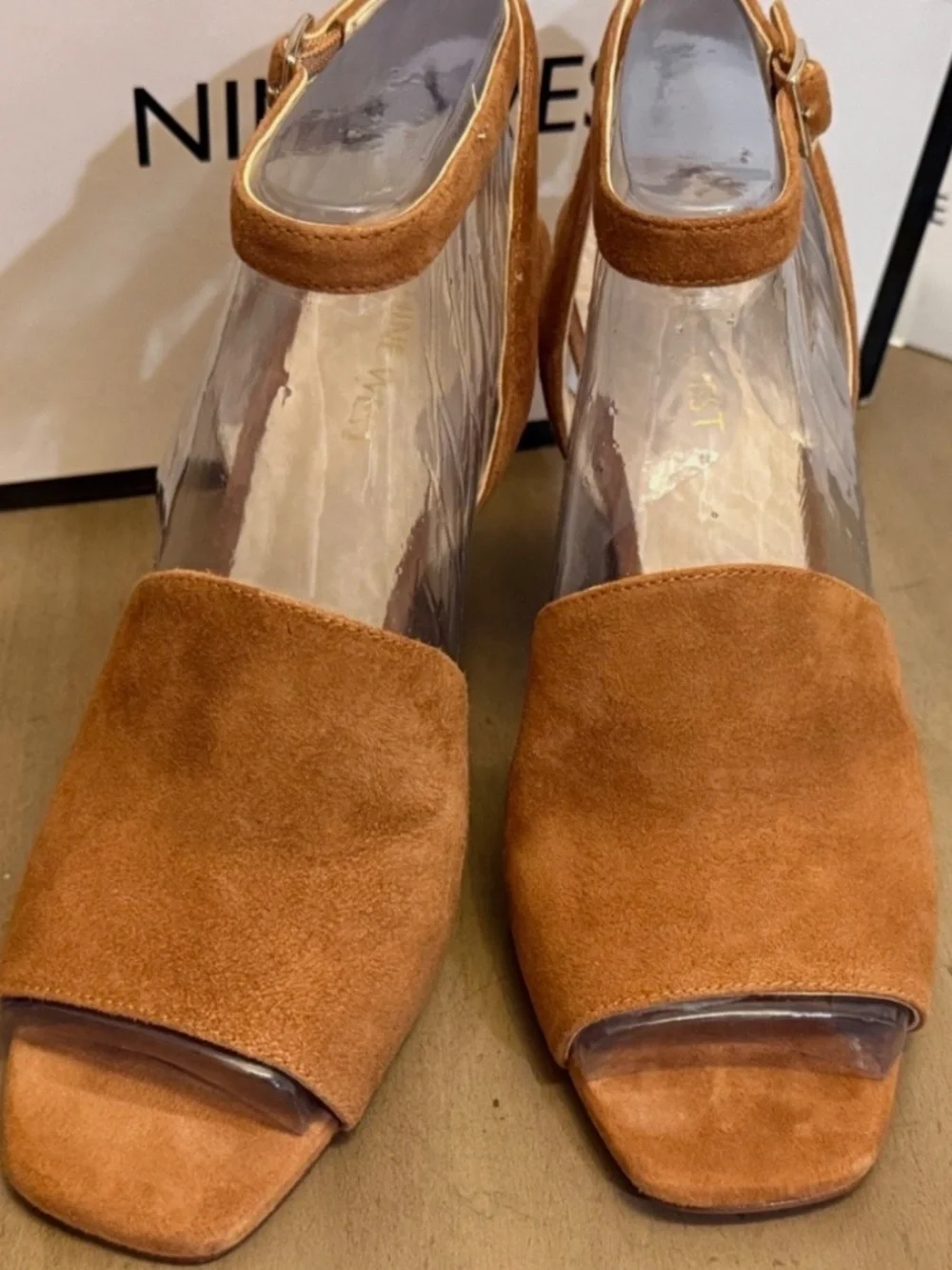 Nine West Quilty cone heels ankle strap suede sandals mules womens 9 nude boho - Picture 9 of 13